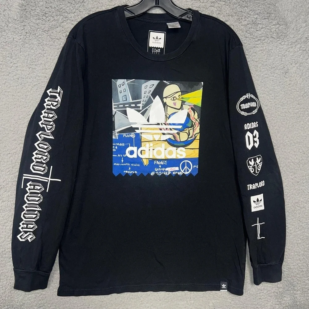 adidas x Trap Lord A$AP Ferg SAMPLE Shirt Mens Sz L Black‎ 2-Sided Skateboard